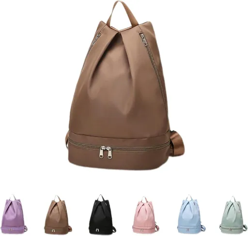 Waterproof Swim Backpack With Wet Dry Separation And Shoe Compartment, Foldable Sport Bag For Women Gym Travel, Khaki
