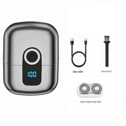 Gray Mini Portable Electric Shaver for Men and a set of spare integral blades - Floating Heads, IPX6 Waterproof Wet & Dry Use, LED Battery Display, Type-C Fast Charging, Compact Travel Grooming Kit,Suitable for gifting