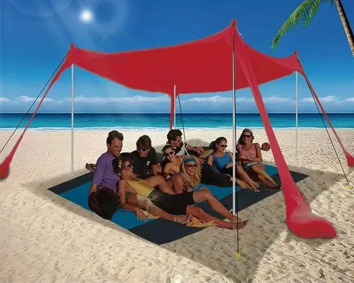 210*200*150CM 4 Poles Beach Tent Shade Canopy with UPF50+ Protection Sun Shelter Portable Camping Tents with Sandbags Poles and Ground Pegs and Anti-Wind Ropes for Beach Outdoor Camping Backyard Picnics - Red