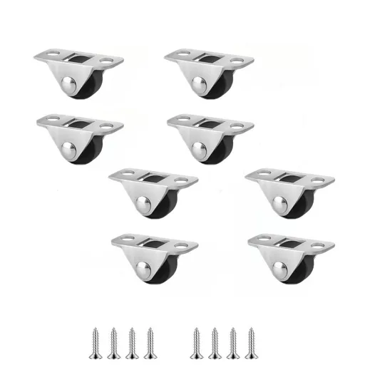 8Pcs Fixed Caster Wheels, 1/2 Inch Small Silent Rigid Plate Casters for Furniture, Tiny Rubber Rolling Wheels for Small Furniture Appliances Sliding Door Box DIY Projects