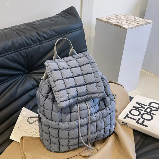 Lightweight Quilted Nylon Backpack Adjustable Straps 30cm x 35cm x 34cm Gray