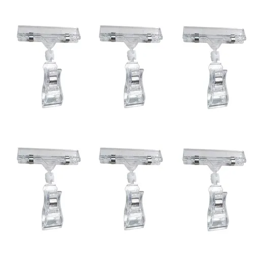 6 Pieces Plastic Merchandise Sign Clip Rotatable Sign Clips Rotatable Double Clip Merchandise Sign Display Rotatable Merchandise