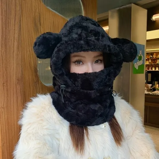 Women'S Winter Hat Furry Hat Ear Flap Hat Face Covering Hat Winter Accessory - Beige - Size L
