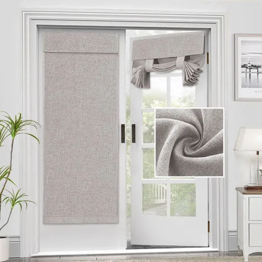 Adhesive Door Curtain*1 French Door Curtains Linen Textured Privacy Door Blinds Kitchen Window Curtains Darkening Curtains for Glass Door Tie Up Curtain