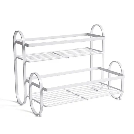Iron Double Storage Shelf Organiser Durable Metal Rack for Kitchen Bathroom Use - White