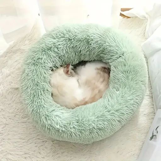 Plush Pet Nest Soft Donut Cat Bed – Cozy Round Couch for Cats and Small Dogs, Comfortable Sleeping Spot for Warmth and Deep Sleep, Suitable for Indoor Home Use (XL, Green)