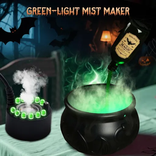 Halloween Decorations Indoor - DIY Witches Cauldron Floating Potion Set | Spooky Vintage Black Plastic Bowl with Mist Maker, Hocus Pocus Party Decor for Home Table Mantel Kitchen Room - Black - Size S