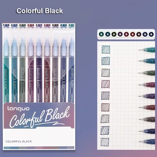 Colorful Black 9PCS/Set Languo Dopamine Gel Pen Set - Vibrant Multi-Color Writing Instruments for Creativity