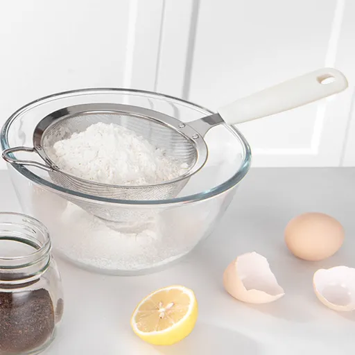Stainless Steel Flour Sifter - Double-Layer 30-Mesh Sieve for Baking and Powdered Sugar - 25cm, Dishwasher-Safe 14cm
