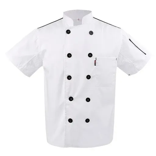 Unisex Mesh Sleeve Chef Coat Jacket Restaurant Hotel Cook Short Clothes Uniform