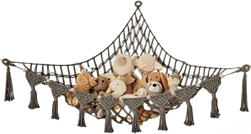 1 Pack Toy Storage Hammock and Net Hanging Organizer for Soft Toys, Dark Gray