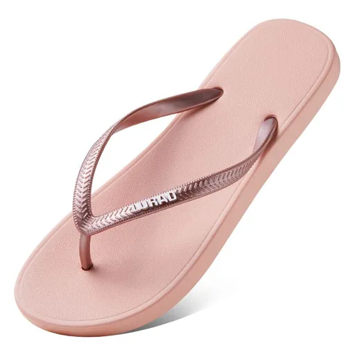 Pink EVA Flip Flops - 23 cm Insole, Lightweight Flat Thongs with Textured Footbed and Wear Resistant Sole, Summer Beach Sandals for Women and Casual Outdoor Wear