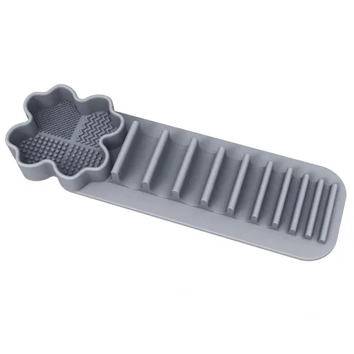 Multi-Functional Silicone Makeup Brush Holder and Cleaning Pad That Sticks to Mirrors, Tiles, and Smooth Surfaces for Quick Washing, Organized Storage, and No-Mess Drip-Drying Beauty Tools (Grey)