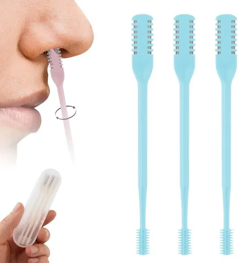 Nose Hair Trimmer Dual-Blade Manual 360° Rotating Multifunctional Travel Essential Blue