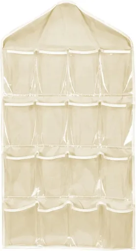 Beige Hanging Storage Bag for Closets, Portable 16 Pockets Hanging Organizer for Socks, Bras and Underwear, Closet Organizers and Storage Closet Bag, Behind the Door Organizer