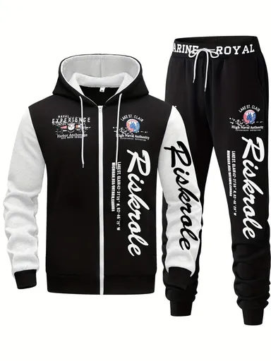 Men'S Hoodie Set Letter Print Hoodie Casual Sportswear Jogger Set Australian - Red - Size L(AU L/EU50)