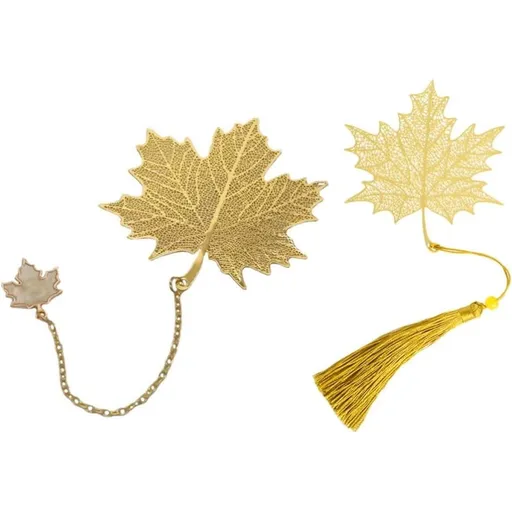 2 PCS Golden Brass Leaf Bookmark with Tassel - Hollow-Out Page Marker Chinese Style Decorative Accent for Reading