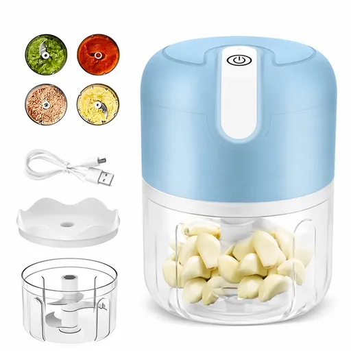Blue 250ML Electric Mini Food Processor & Garlic Chopper with 3 Stainless Steel Blades & USB Charging – Portable Smasher & Meat Grinder for Vegetable,Chili,Fruits,Ginger and Baby Food,Seasoning