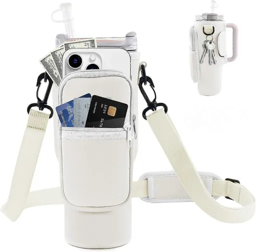 Water Bottle Carrier Bag with Phone Pocket for Stanley Cup 40 oz, Water Bottle Holder with Adjustable Strap& Straw Cover, Stanley Cup Accessories