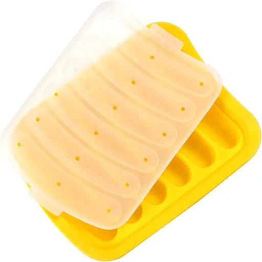 6 Cavity Silicone Hot Dog Mold with Lid Yellow Non-Stick Sausage Maker Baking Tool