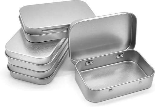 4 pieces - Iron box - Storage box - Portable box - storage box - jewelry box - rectangular metal tins - metal hinged boxes - with lid - for home and outdoors - 9.5*6*2.1 cm - silver