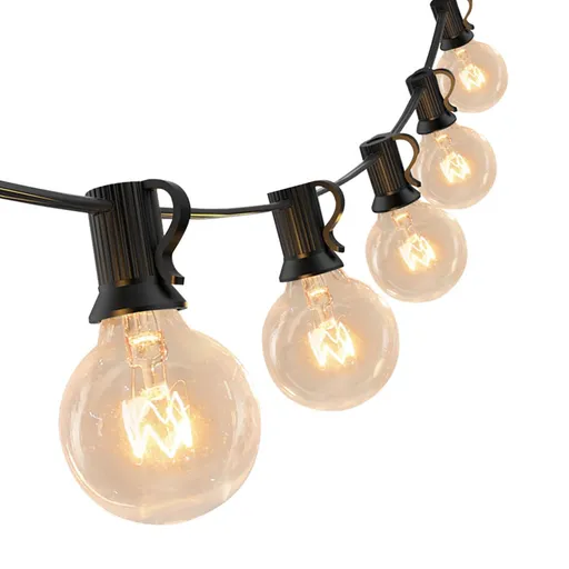 String Light IP44 Waterproof 50FT 50 Bulbs 4 Spare Bulbs Plug in G40 Tungsten String Light for Outdoor US Plug 110V
