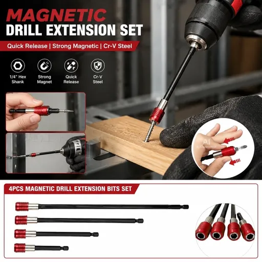 4-Piece Magnetic Drill Bit Extension Set 2 4 6 12 Inch Lengths 1/4-Inch Hex Shank Quick Release Cr-V Steel Holder for Impact Drivers Screwdriver Bits and Nut Drivers