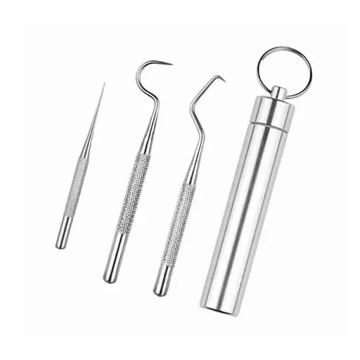 Stainless Steel Metal Toothpicks 3 Packs Teeth Cleaning Tools Set Consists of 1 Straight and 2 Elbow Toothpicks Toothpicks
