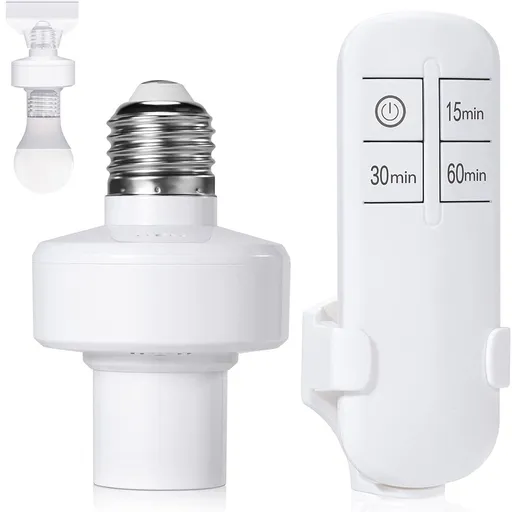 Remote Control Light Socket,Wireless Light Switch Kit with Timer,E27 Bulb Base Holder,No Wiring Wall Mounted Controller Switch