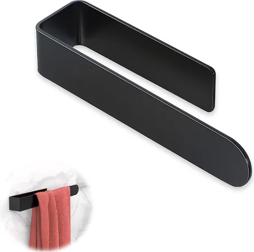 Towel Rack - Towel Holder - Towel Bar - Shower Rack - Kitchen Towel Rack - Bathroom Rack - Towel Holders - Modern Bathroom Organizer - Stainless Steel - No Drilling Required / Self-Adhesive - 37 cm - Black