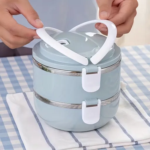 Two-layer circular lunch boxes, stainless steel insulated lunch containers, covered storage containers, suitable for office workers, school trips, camping and picnics, kitchen supplies