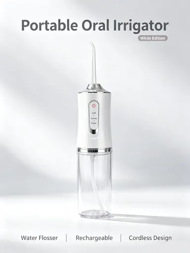 Water Flosser Portable Rechargeable Household Oral Irrigator A8 White Electroplated Model with 4 Nozzles