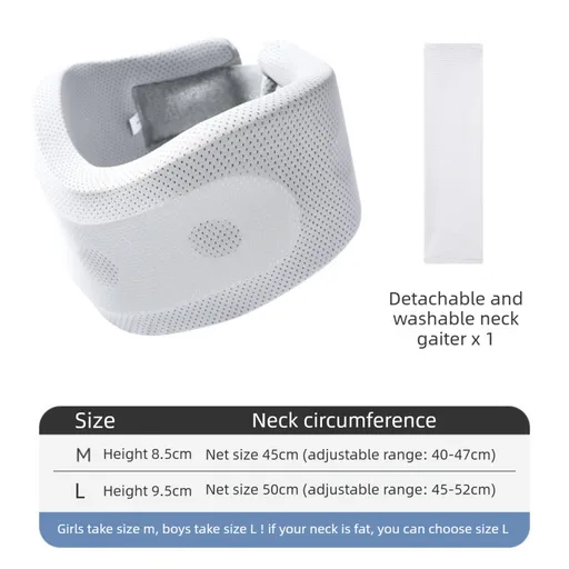 Grey Adjustable Cooling Jelly Core Neck Brace with Washable Cover - 3D Hollow Cervical Collar for Posture & Forward Head Correction (L Size)