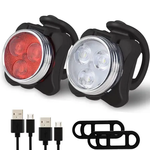 2Pcs Rechargeable Bicycle Lights Bright LED Headlight and Taillight