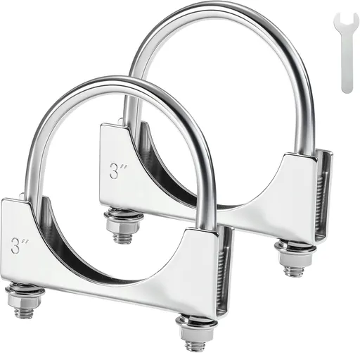 3" Heavy Duty U Bolt Exhaust Clamp, 3 Inch Stainless Steel U Muffler Clamps, Saddle Style, 2PCS