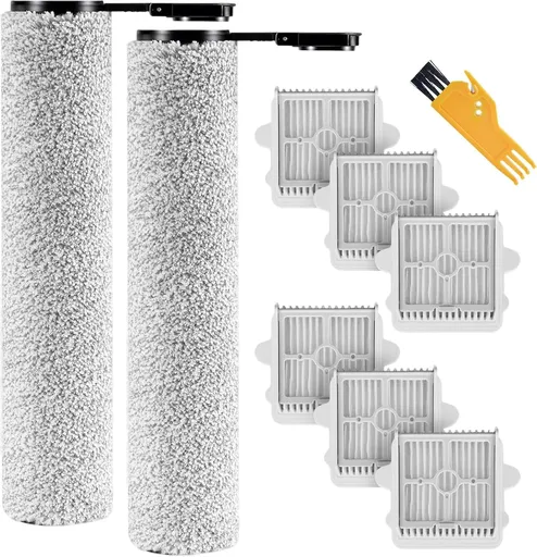 Soft Roller Brush and Vacuum Filter Replacement Compatible with Roborock F25/ F25 ACE/ F25 ALT/ F25 LT/ F25 RT Cordless Wet Dry Vacuum Cleaner, 2 Roller Brush + 6 Filters + 1 Cleaning Brush