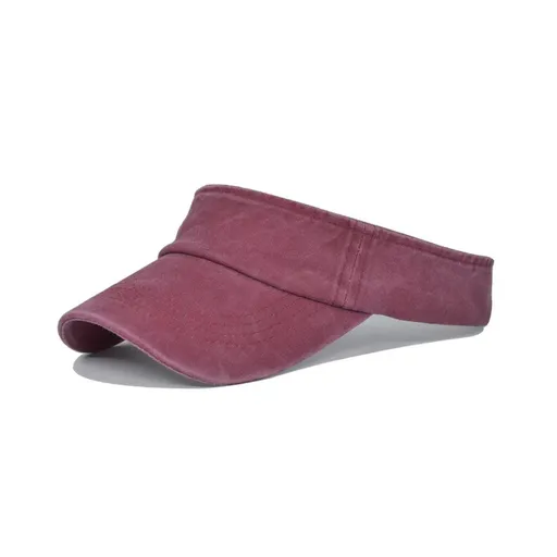 Unisex Summer Denim Sun Visor Cap Breathable Washed Running Hat - Wine Red