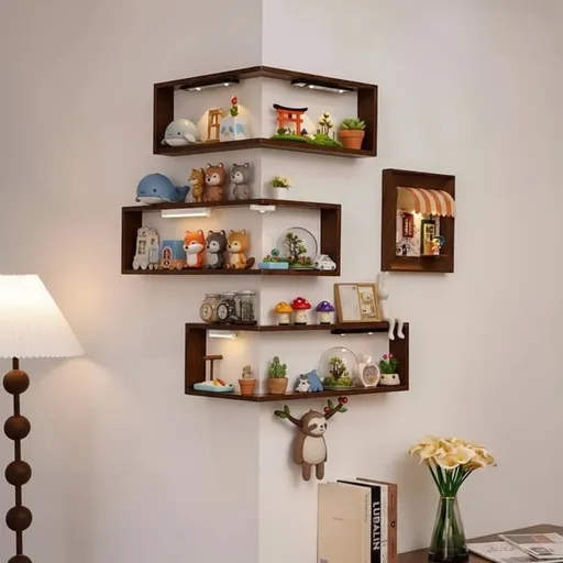 Floating Wall Corner Shelf Unit - 2 Tier 90 Degree Corner Shelves for Wall Mounted Storage - Space Saving Organizer for Living Room Bedroom Office Bathroom - Holds Books Decor Plants
