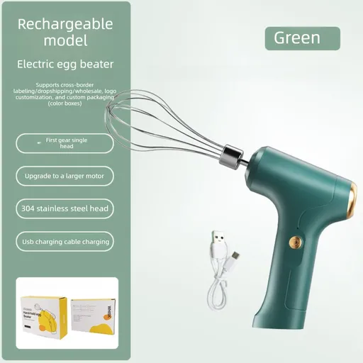 Compact Electric Handheld Egg Whisk Multi-Function Automatic Cream Whipper and Food Mixer J-7 Green Single Head 1-Speed