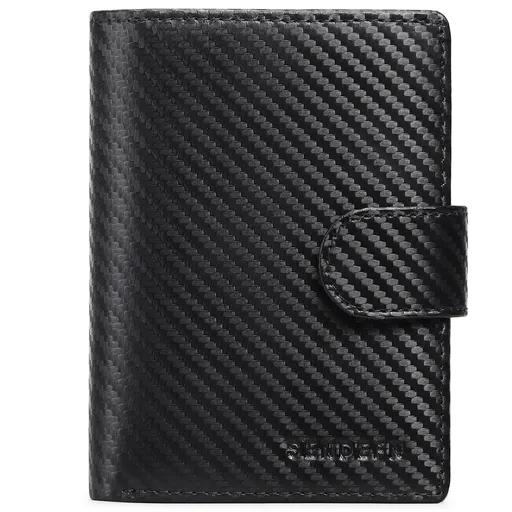 Black Plaid Men's Short Leather Wallet with RFID Protection - Genuine Cowhide Cardholder with Coin Pocket