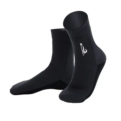 unisex diving socks, 3MM neoprene socks, mid-calf diving socks, hook-and-loop diving socks, water sports socks, diving snorkeling socks, beach volleyball socks, Australia diving gear, neoprene socks for men and women - Black - Size S