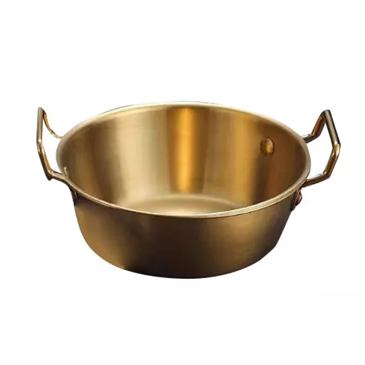 Stainless Steel Soy Sauce Dishes, Sauce Dish Metal Popcorn Pot reusable, Golden Dipping Bowl with Handle Individual Round, Gold, 17 cm