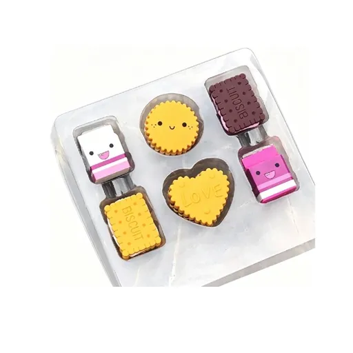 6pcs Box-Packed Cute Kawai Milk Cookies Biscuit Erasers School Stationery Supplies Creative Gift for Kids Children Students