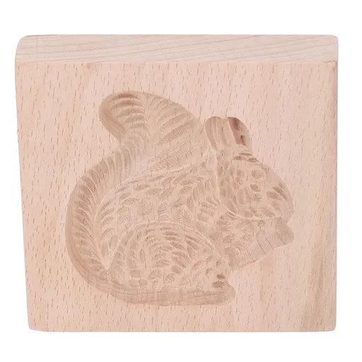 Wooden Cookie Mould Beechwood Reusable Washable Biscuit Press Stamp Mold for Kitchen Baking Squirrel