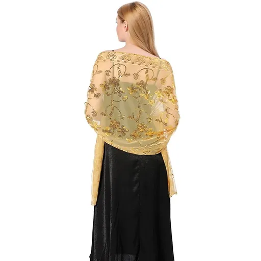 Women's Glittering 1920s Shawl Scarf Mesh Sequin Wedding Bridal Cape Fringed Evening Wraps Shawls
