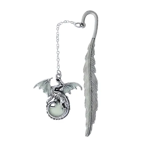 Glowing Retro Feather Four‑Wing Dragon Metal Bookmark, Fluorescent Page Holder For Book Reader, Halloween Literary Hobby Present, Antique Silver