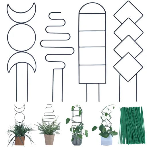Indoor Plant Trellis for Climbing Plants, 16inch Small Garden Metal Trellis for Potted Plants Outdoor for Vine Ivy Flower 4 Pack