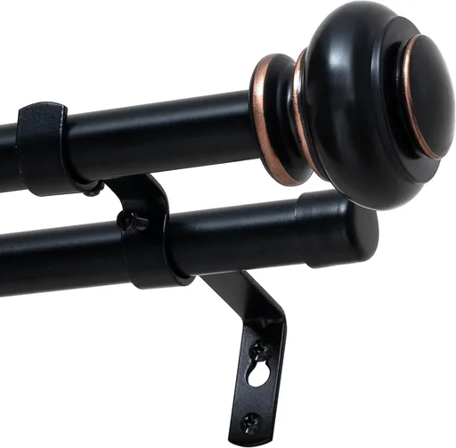 Double Curtain Rods for Windows 16.2 to 90.6 Inches 3/4 inch Diameter Adjustable Decorative Telescoping Rod with Brackets Heavy Duty Splicing Rods, Black 16.2"-90.6"