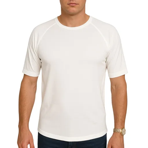 Mens Merino Wool Blend Thermal Top Short Sleeve Base Layer Warm - Natural