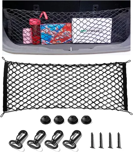 Cargo Net Stretchable, Adjustable Elastic Trunk Cargo Organizer Net Storage Organizer Net with Hooks, Universal Car Accessory for Cars, Trucks, SUVs